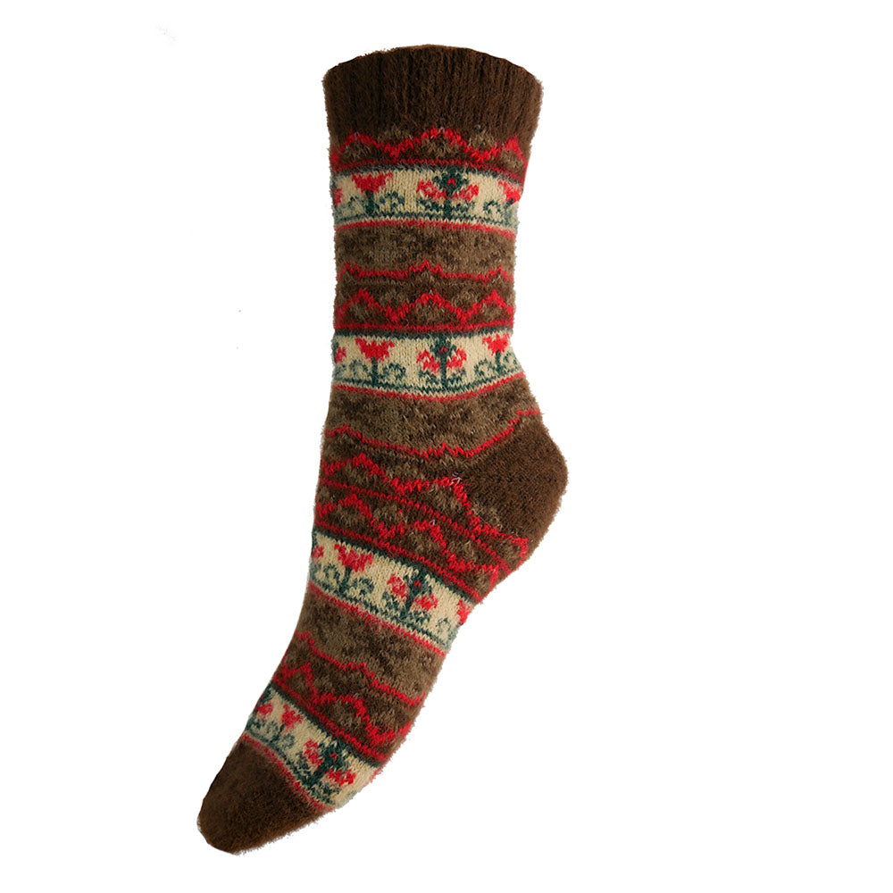Brown and red bow patterned Wool Blend socks