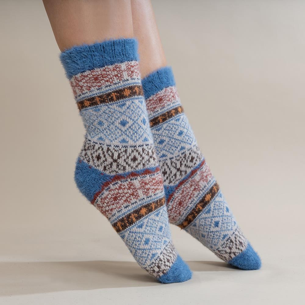 Blue, cream and brown Scandi patterned soft Wool Blend socks
