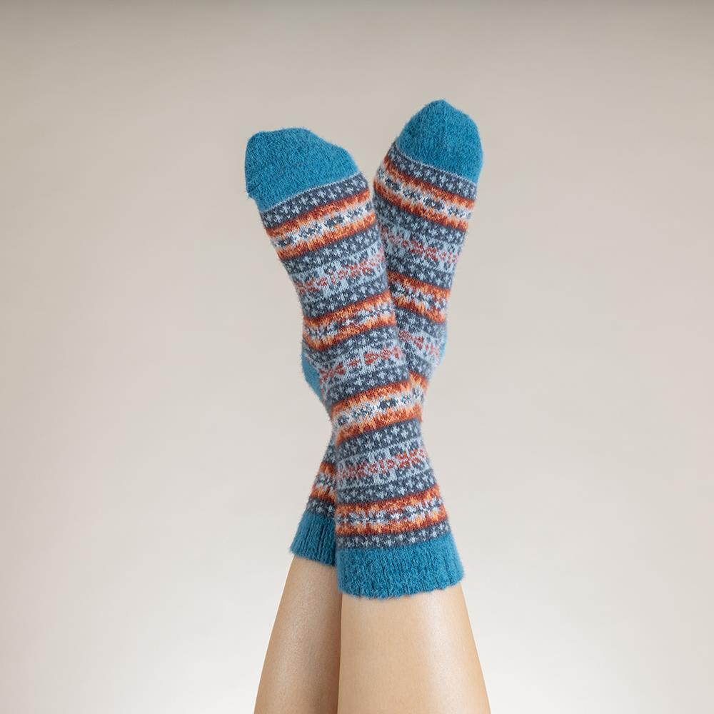 Teal, grey and rust Scandi patterned soft Wool Blend socks