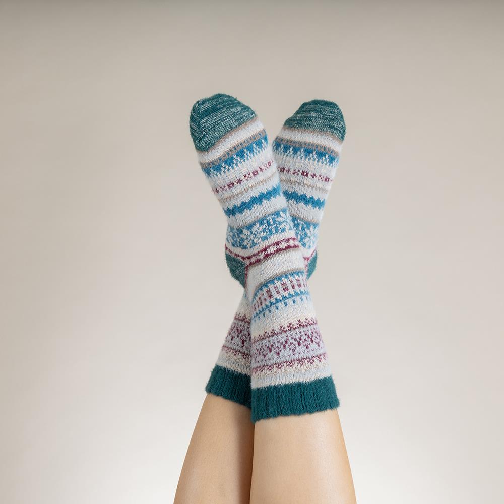 Fawn, green and burgundy Scandi patterned soft Wool Blend socks